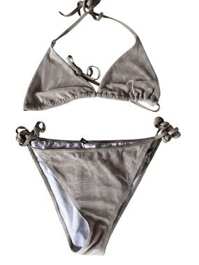 Pretty Little Thing Bikini Set Tan Mesh String Size 14